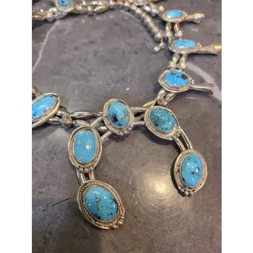 Navajo Sterling Silver & Turquoise Squash Blossom Necklace (RK-480)