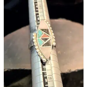 Vintage Handmade Southwestern Sterling Silver and Inlaid Gemstone Ring (RK-420)