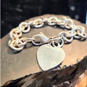Vintage Tiffany & Co 925 Sterling Silver Heart Tag Chunky Bracelet (RK-405)