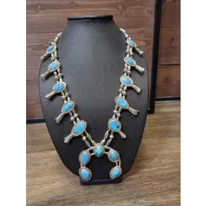 Navajo Sterling Silver & Turquoise Squash Blossom Necklace (RK-480)