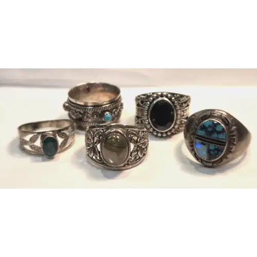 Sterling Silver Natural Stones Rings Lot #4 (RK-454)