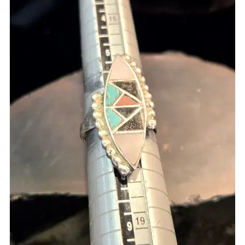 Vintage Handmade Southwestern Sterling Silver and Inlaid Gemstone Ring (RK-420)