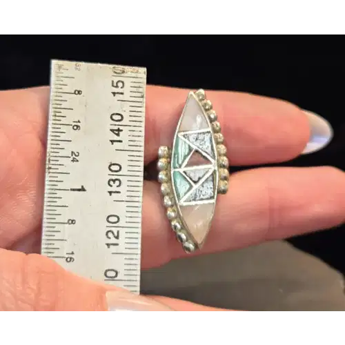 Vintage Handmade Southwestern Sterling Silver and Inlaid Gemstone Ring (RK-420)