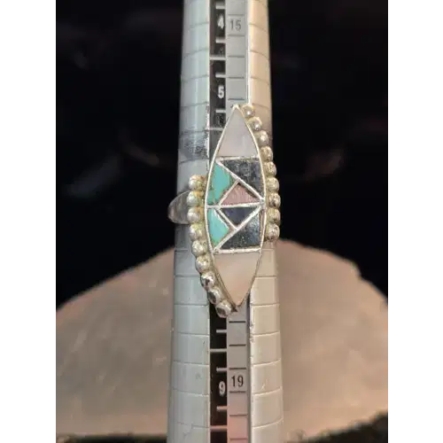 Vintage Handmade Southwestern Sterling Silver and Inlaid Gemstone Ring (RK-420)
