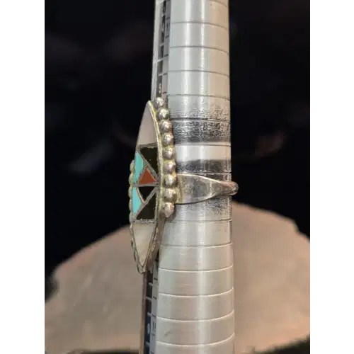 Vintage Handmade Southwestern Sterling Silver and Inlaid Gemstone Ring (RK-420)