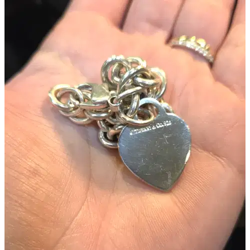 Vintage Tiffany & Co 925 Sterling Silver Heart Tag Chunky Bracelet (RK-405)