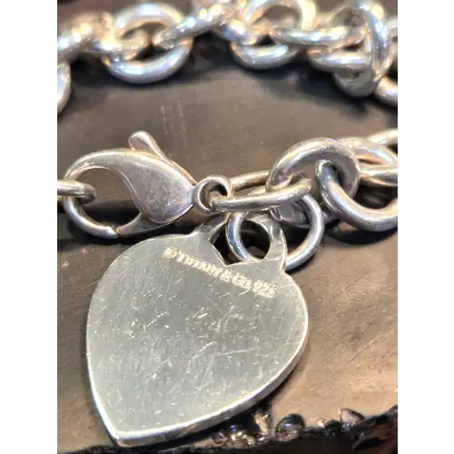Vintage Tiffany & Co 925 Sterling Silver Heart Tag Chunky Bracelet (RK-405)