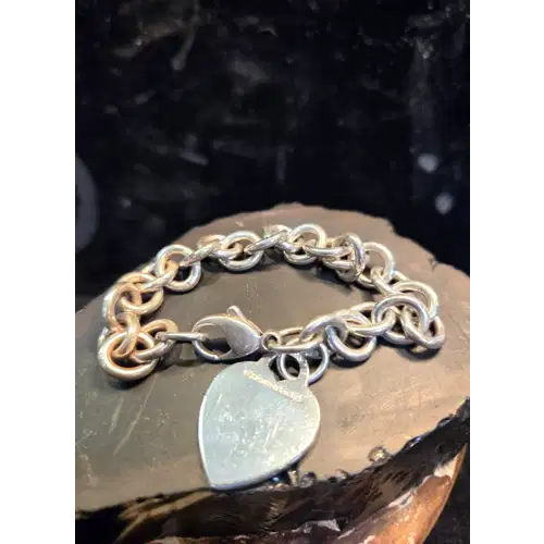 Vintage Tiffany & Co 925 Sterling Silver Heart Tag Chunky Bracelet (RK-405)