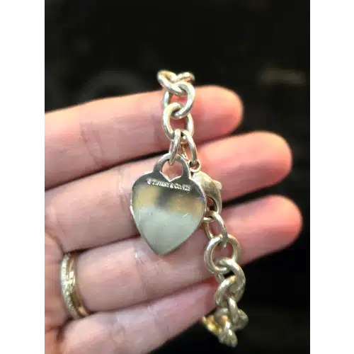 Vintage Tiffany & Co 925 Sterling Silver Heart Tag Chunky Bracelet (RK-405)