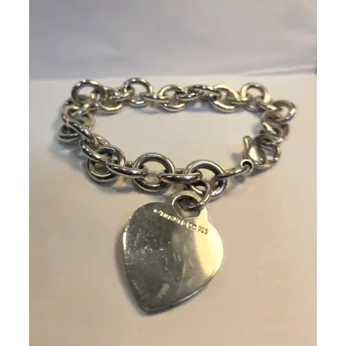 Vintage Tiffany & Co 925 Sterling Silver Heart Tag Chunky Bracelet (RK-405)