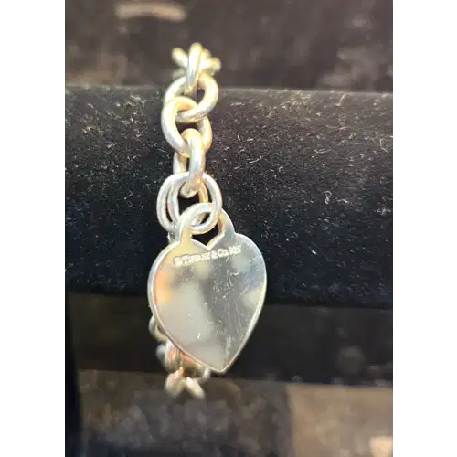 Vintage Tiffany & Co 925 Sterling Silver Heart Tag Chunky Bracelet (RK-405)