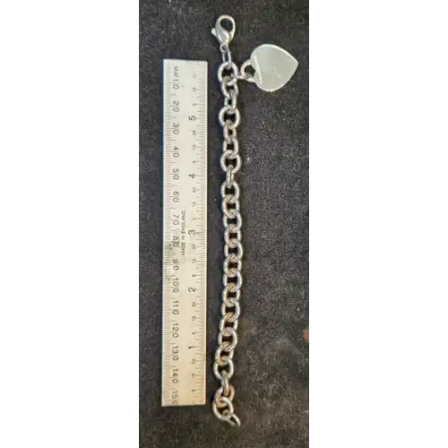 Vintage Tiffany & Co 925 Sterling Silver Heart Tag Chunky Bracelet (RK-405)