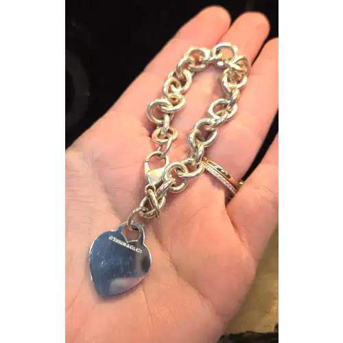 Vintage Tiffany & Co 925 Sterling Silver Heart Tag Chunky Bracelet (RK-405)